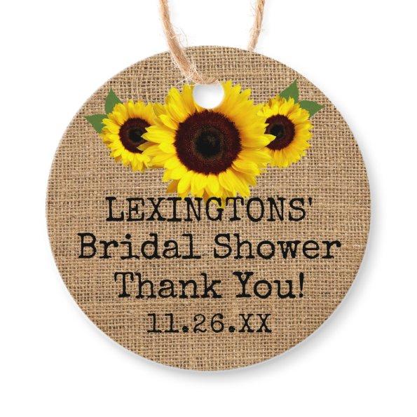 Sunflowers On Burlap Fall Bridal Shower Thank You Favor Tags