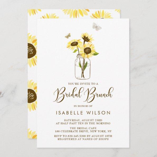 Sunflowers on Mason Jar Summer Bridal Brunch Invitations