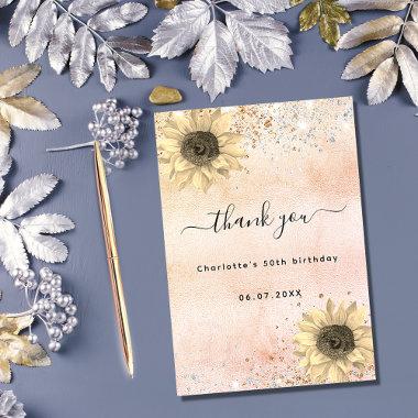 Sunflowers rustic rose gold silver glitter thank you Invitations