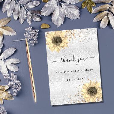 Sunflowers rustic silver go glitter thank you Invitations