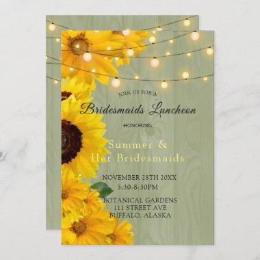 Sunflowers Sage Wood Lights Bridesmaids Luncheon Invitations