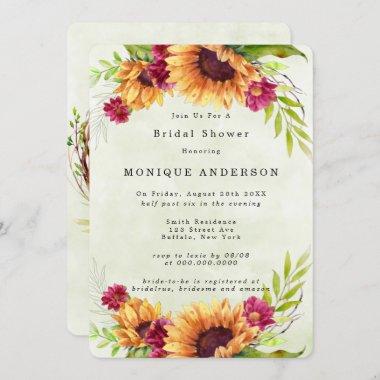 Sunflowers Spring Pink Floral Bridal Shower Invitations
