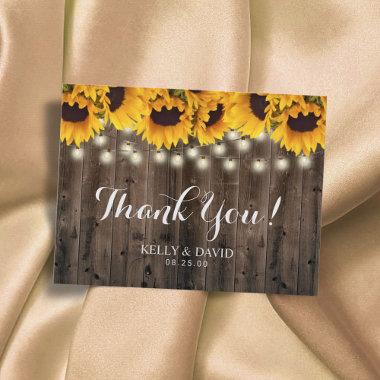 Sunflowers String Lights Country Wedding Thank You PostInvitations