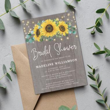 Sunflowers String Lights Rustic Bridal Shower Invitations