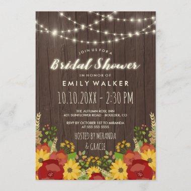 Sunflowers & String Lights Rustic Bridal Shower Invitations