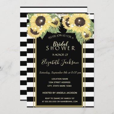 Sunflowers, String Lights,Striped Bridal Shower Invitations