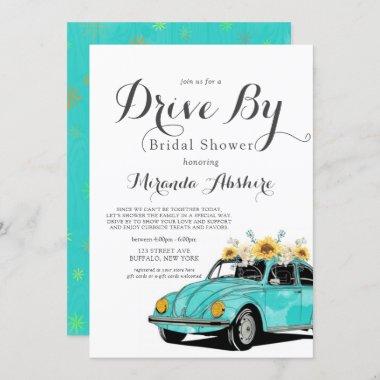 Sunflowers Turquoise Car Drive By Bridal Shower Invitations