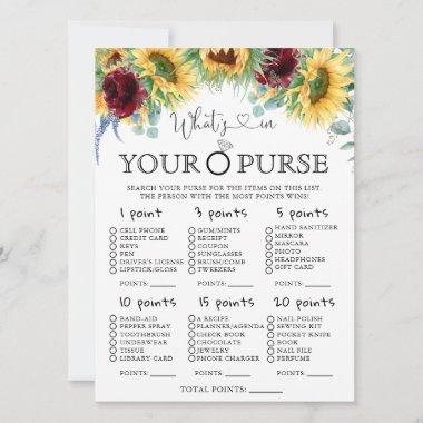 Sunflowers What's In Your Purse Bridal Shower Game Invitations