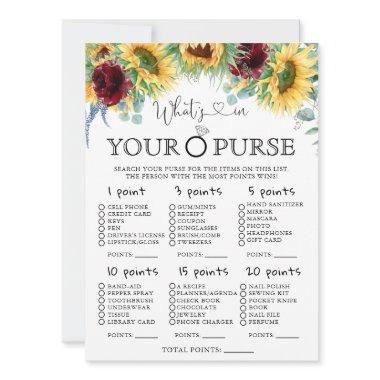 Sunflowers What's In Your Purse Bridal Shower Game Invitations