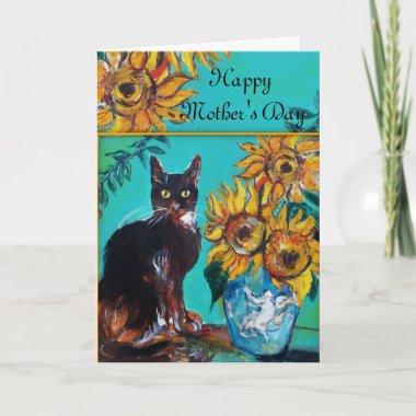 SUNFLOWERS WITH BLACK CAT Mother's Day Invitations