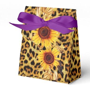 SUNFLOWERS WITH LEOPARD FUR BOW SUMMER PARTY FAVOR BOXES