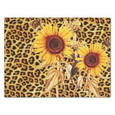 SUNFLOWERS WITH LEOPARD FUR BOW SUMMER PARTY TISSUE PAPER