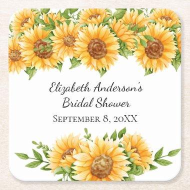 Sunflowers Yellow Floral Rustic Bridal Shower Square Paper Coaster