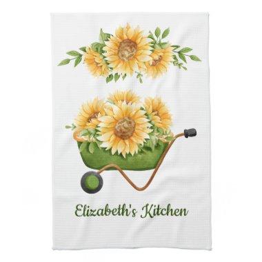 Sunflowers Yellow Floral Rustic Country Watercolor Kitchen Towel