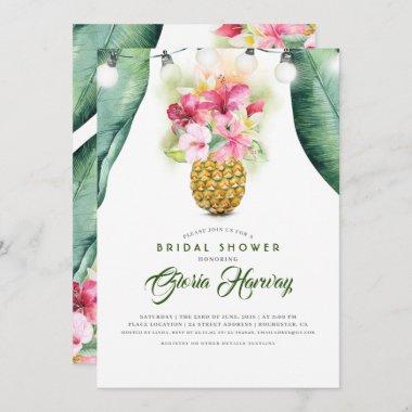 Sunny Pineapple Floral Vase Beach Bridal Shower Invitations