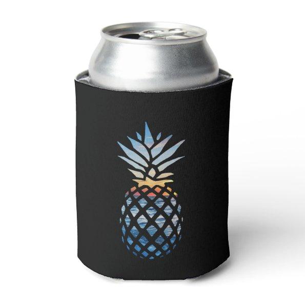 Sunset Beach Pineapple with Ocean Novelty Black Can Cooler