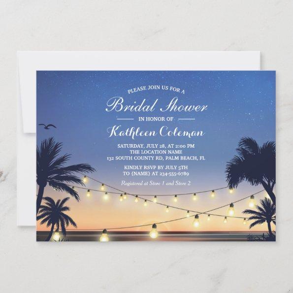 Sunset String Lights Palm Beach Bridal Shower Invitations
