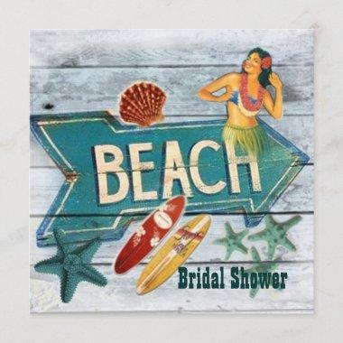Surfer Aloha Hula Girl hawaii beach bridal shower Invitations
