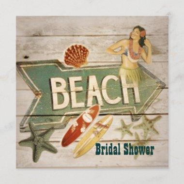 Surfer Aloha Hula Girl hawaii beach bridal shower Invitations