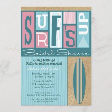 Surf's Up Retro Bridal Shower Invitations - Pink