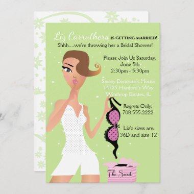 Surprise Lingerie Bridal Shower Green Sparkle Invitations