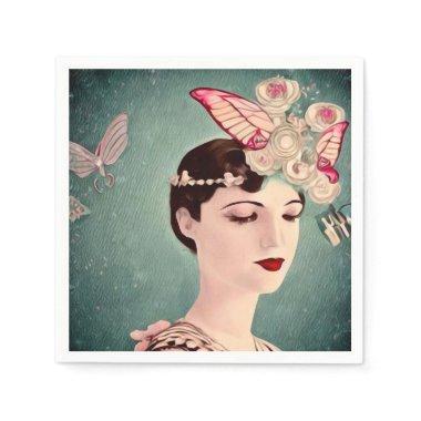 Surreal Art Deco Girl & Butterflies Napkins