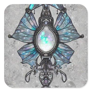 Surreal Painted Opal Wings Pendant Square Sticker