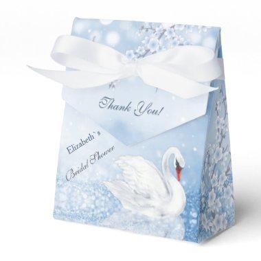 Swan Blue Glitter Bridal Shower Thank You Favor Boxes