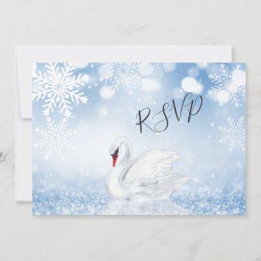 Swan Blue Glitter | Winter Bridal Shower Invitations