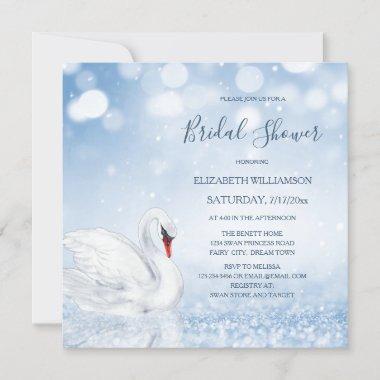 Swan Blue Glitter Winter Bridal Shower Invitations