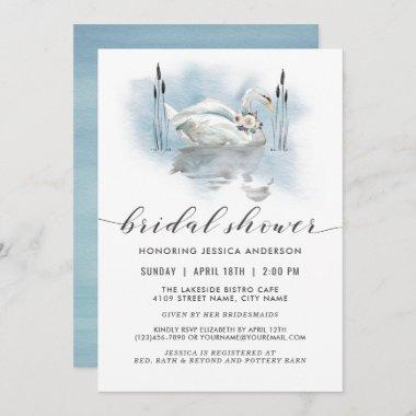 Swan on the Lake Watercolor Bridal Shower Invitations