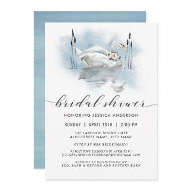 Swan on the Lake Watercolor Bridal Shower Invitations