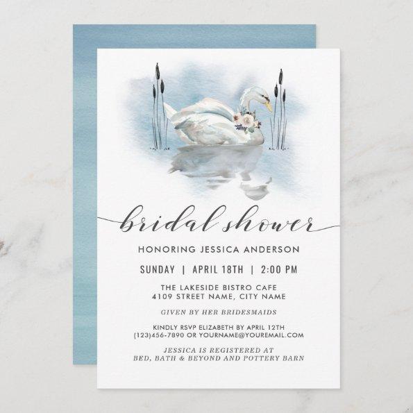 Swan on the Lake Watercolor Bridal Shower Invitations