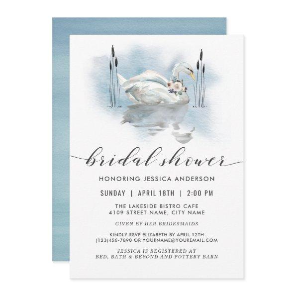 Swan on the Lake Watercolor Bridal Shower Invitations