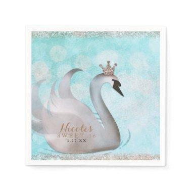 Swan Princess Faux Gold Glitter Fairy Tale Party Paper Napkins