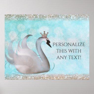 Swan Princess Faux Gold Glitter Fairy Tale Party Poster