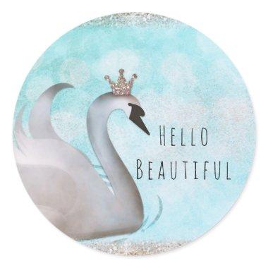 Swan Princess Glitter Birthday Party Custom Favor Classic Round Sticker