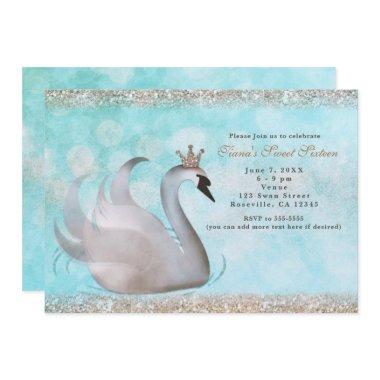 Swan Princess Glitter Birthday Party Invitations