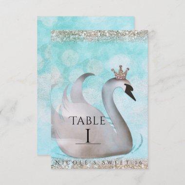 Swan Princess Gold Glitter Fairy Tale Table Number