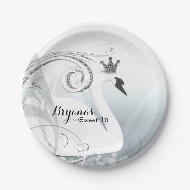 Swan Princess Silver & White Elegant Custom Party Paper Plates