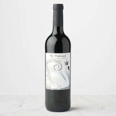 Swan Princess Silver & White Elegant Custom Wine Wine Label