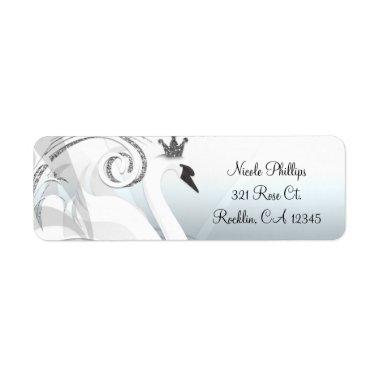 Swan Princess Silver & White Elegant Invitations Label