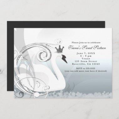 Swan Princess Silver & White Elegant Invitations