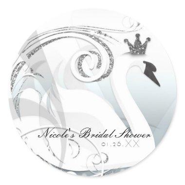 Swan Princess Silver & White Elegant Party Favor Classic Round Sticker