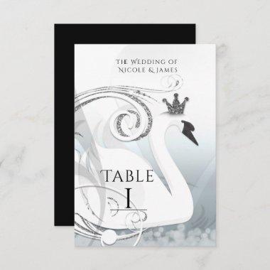Swan Princess Silver & White Elegant Table Number