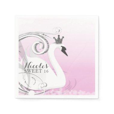Swan Princess Silver White Pink Baby Shower Favor Napkins