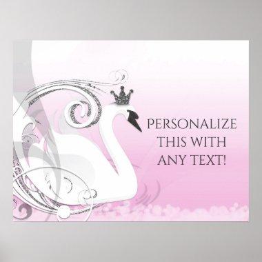 Swan Princess Silver White Pink Baby Shower Party Poster