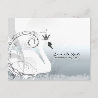 Swan Princess Silver & White Save the Date Announcement PostInvitations