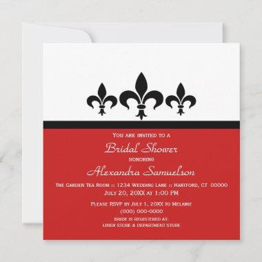 Swanky Fleur De Lis Bridal Shower Invite, Red Invitations