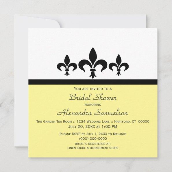 Swanky Fleur De Lis Bridal Shower Invite, Yellow Invitations